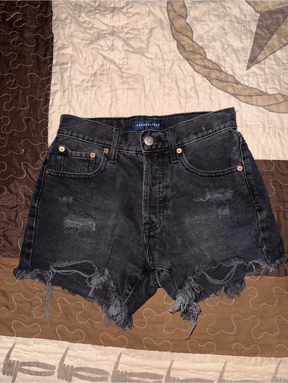 Aeropostale Black Frayed Distressed Denim Shorts